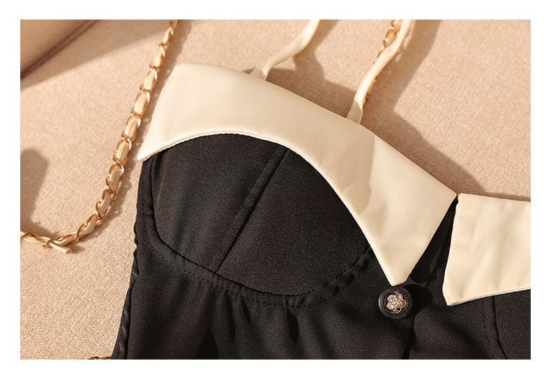 Two Tone Button Bustier Top Product Image