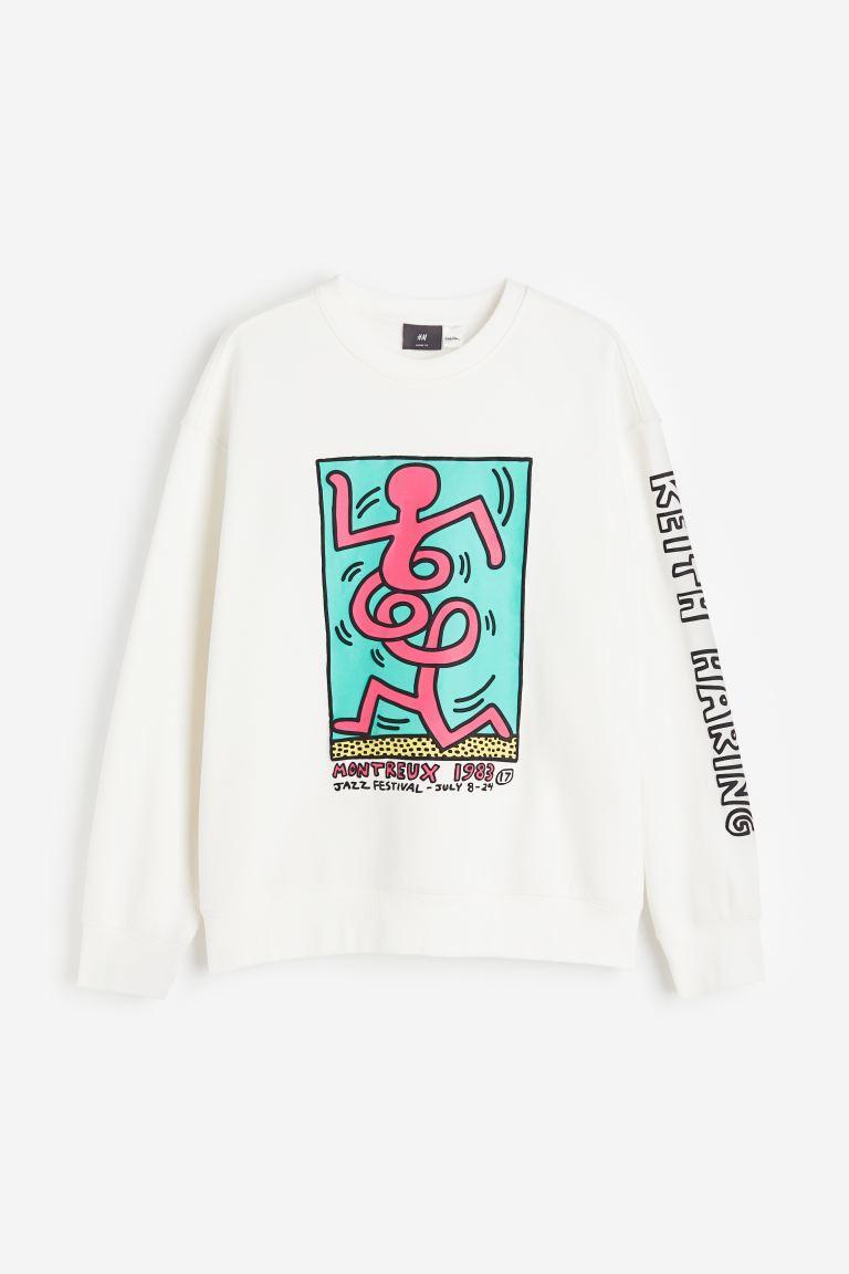 H & M - Loose Fit Sweatshirt - White Product Image