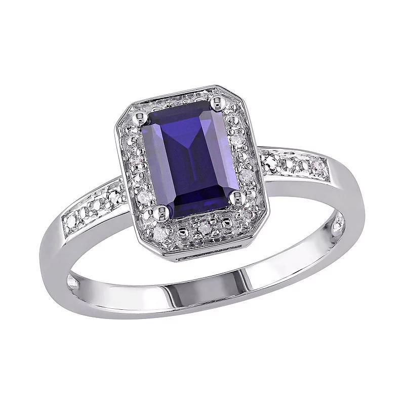 Stella Grace Sterling Silver Lab-Created Sapphire and Diamond Accent Octagonal Halo Ring, Womens Blue Product Image