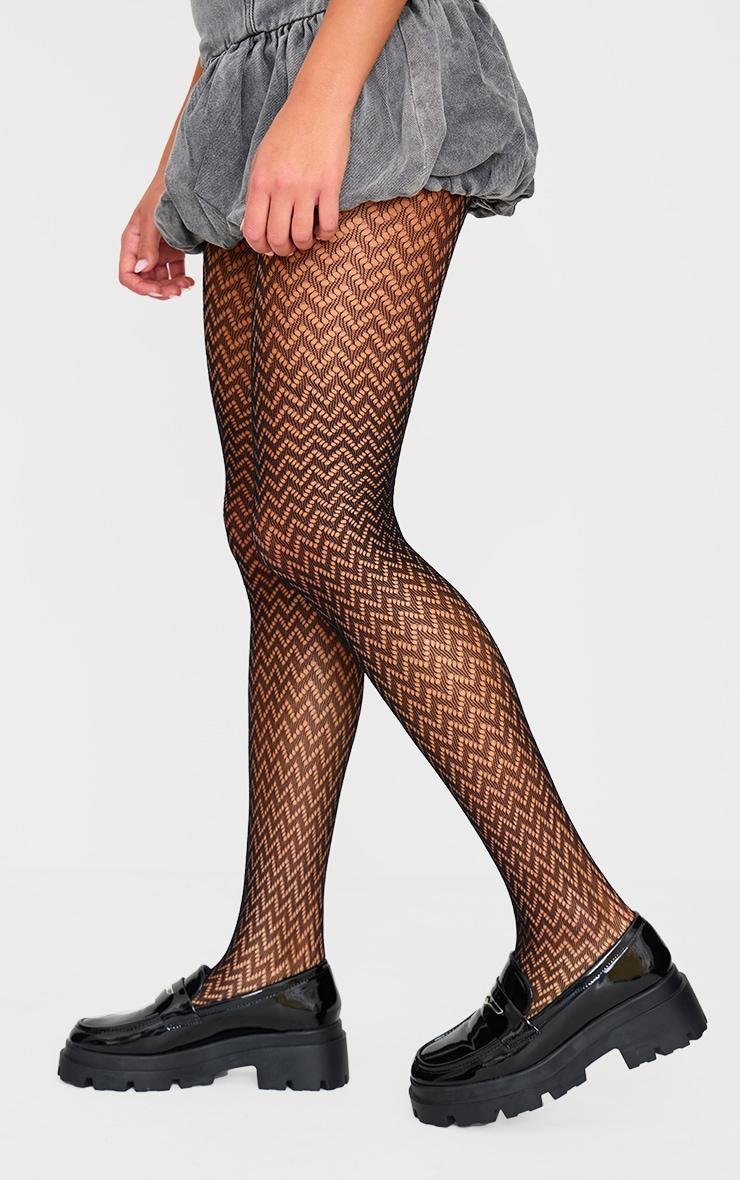 Black Zig Zag Patterned Tights Product Image