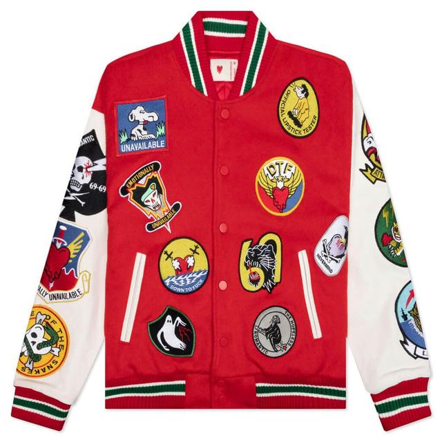 Patches Varsity Jacket - Red Male Product Image