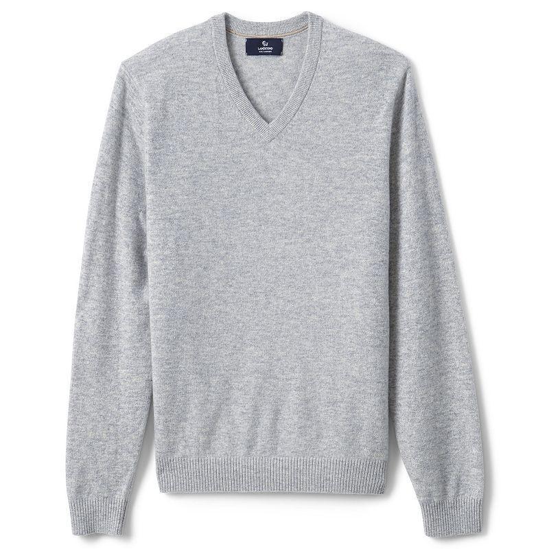 Big & Tall Lands End Fine-Gauge Cashmere V-neck Sweater, Mens Light Gray Grey Product Image