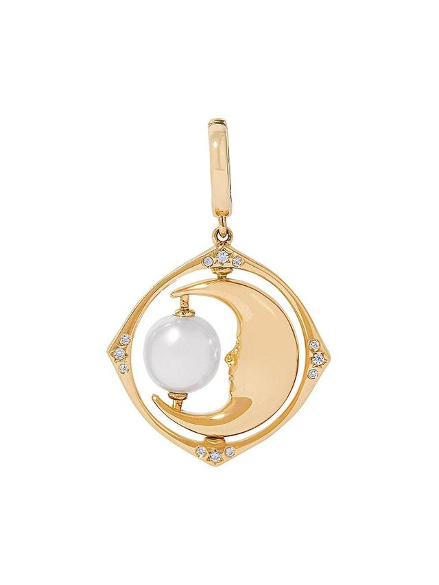 Womens Mythology 18K Yellow Gold, Pearl & 0.12 TCW Diamonds Mini Moon Charm Pendant Product Image