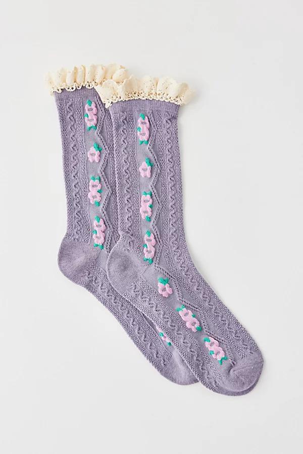 Lace-Trim Floral Crew Sock Womens at Urban Outfitters Product Image