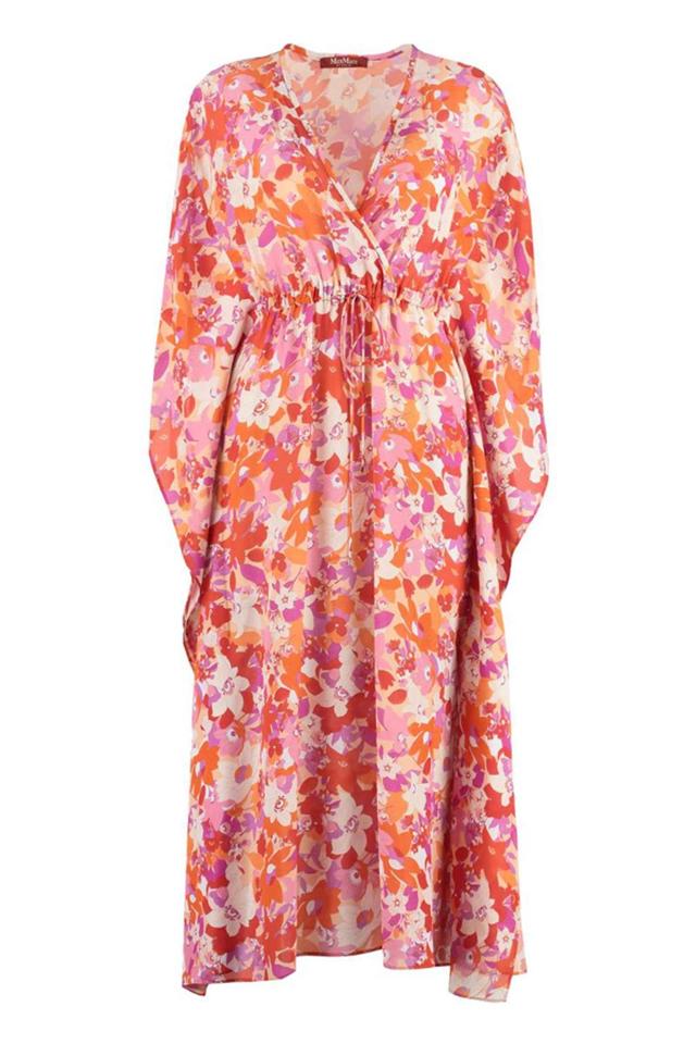 Fertile Print Silk Kaftan Dress In Red,orange Product Image