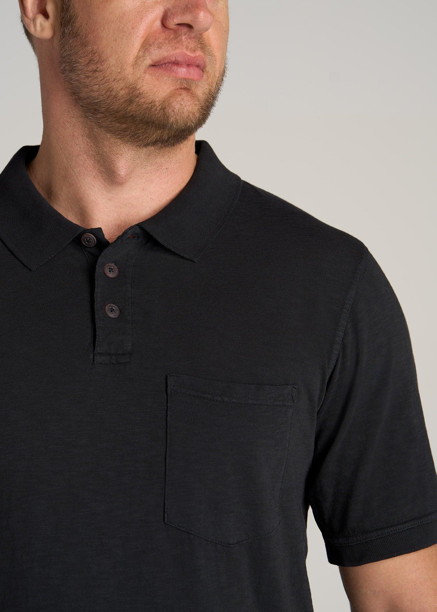 LJ&S Slub Pocket Polo Shirt for Tall Men in Vintage Black Male Product Image