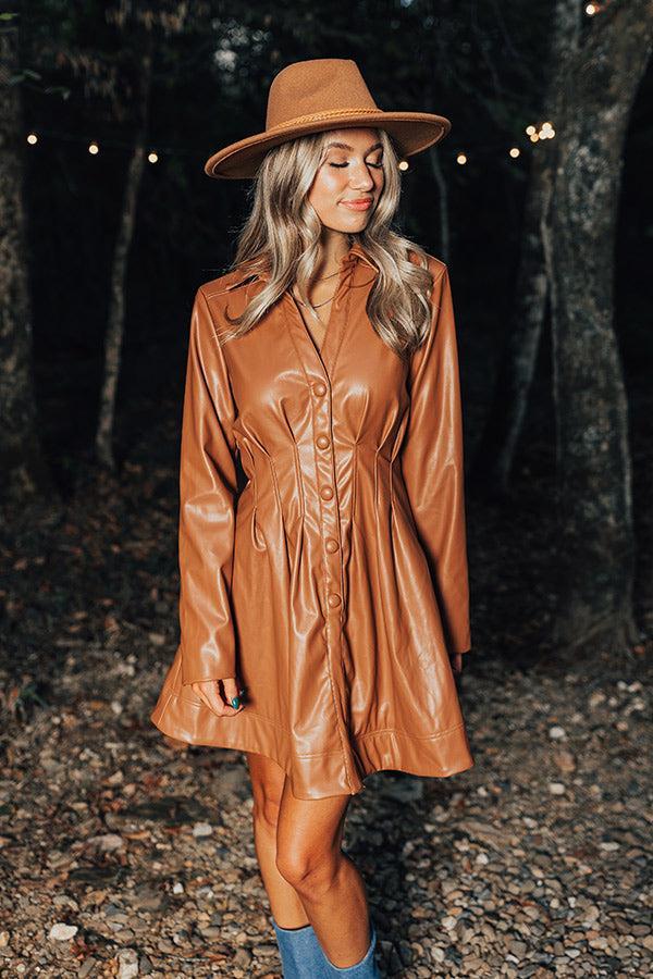 Mostly Amused Faux Leather Dress in Camel Product Image