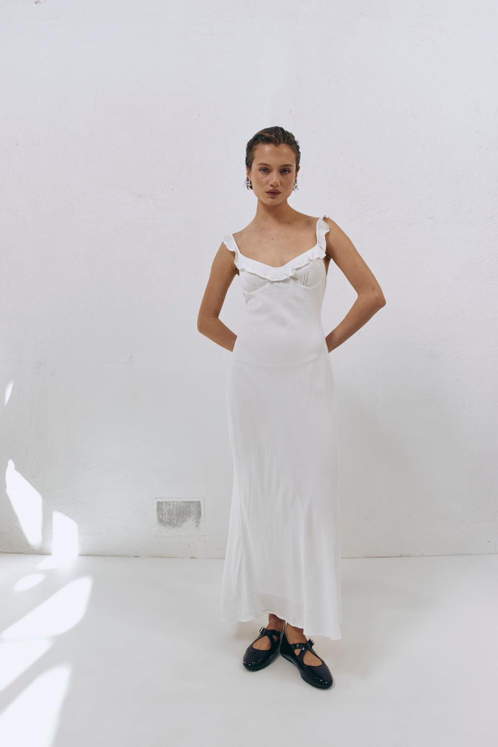 Rosalia Bias Cut Midi Dress White Product Image