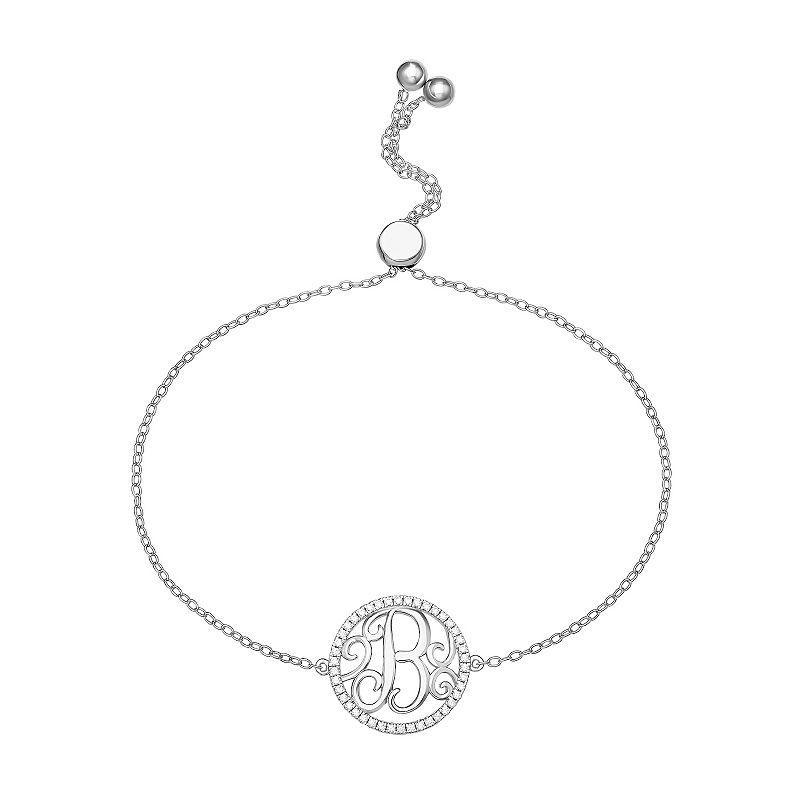 PRIMROSE Sterling Silver Cubic Zirconia Initial Cable Chain Bolo Bracelet, Womens Sterling Silver D Product Image