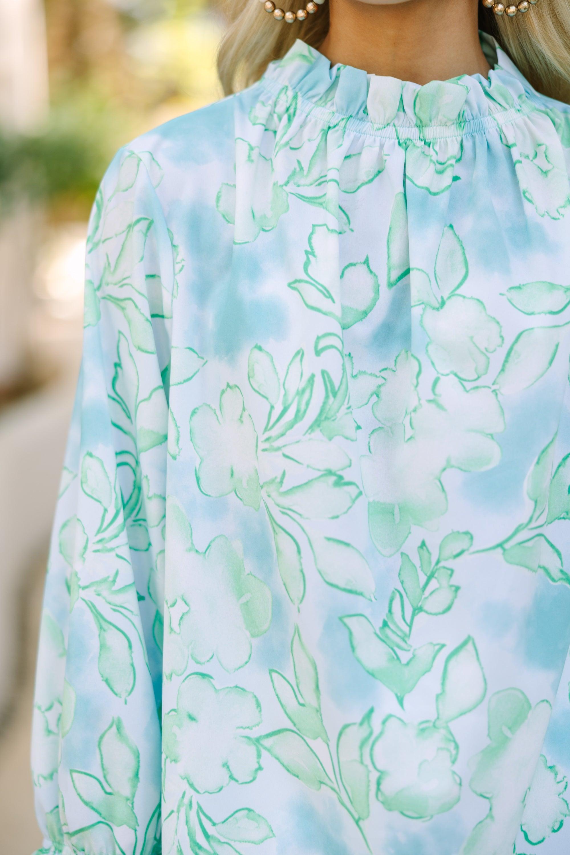 Be True To You Mint Green Abstract Floral Blouse Female Product Image