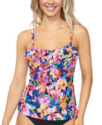 Women's Tahiti Floral-Print Ruffled Tankini Top, Created for Macy's Product Image