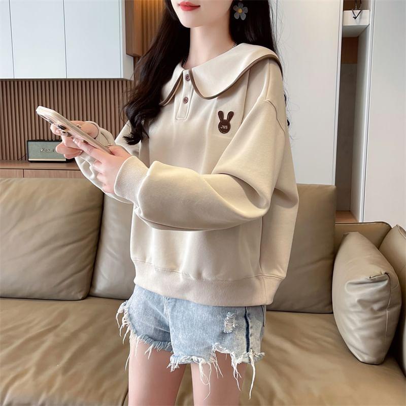 Peter Pan Collar Rabbit Applique Contrast Trim Sweatshirt Product Image