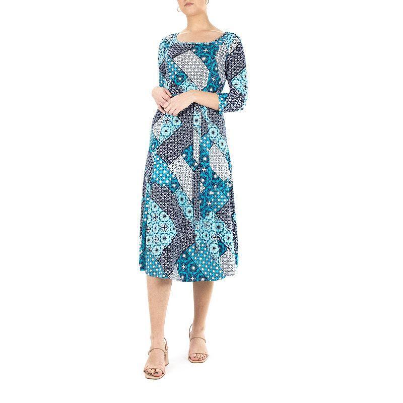 Womens Nina Leonard Sylvia Print Midi Dress Dark Blue Product Image