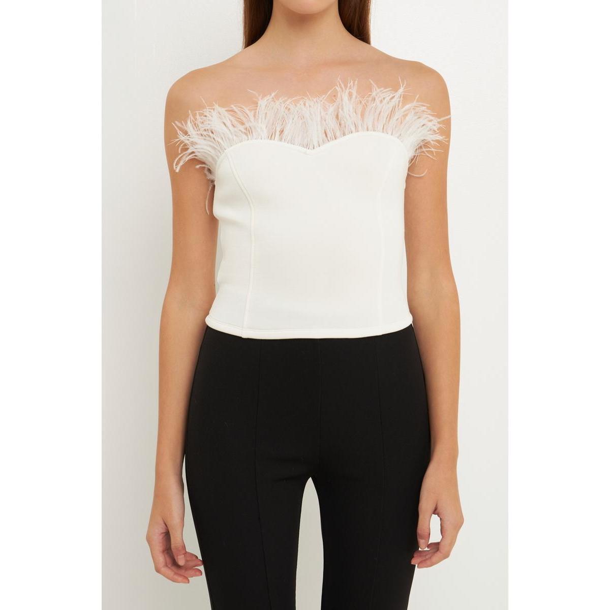 endless rose Womens Strapless Knit Feather Top Product Image