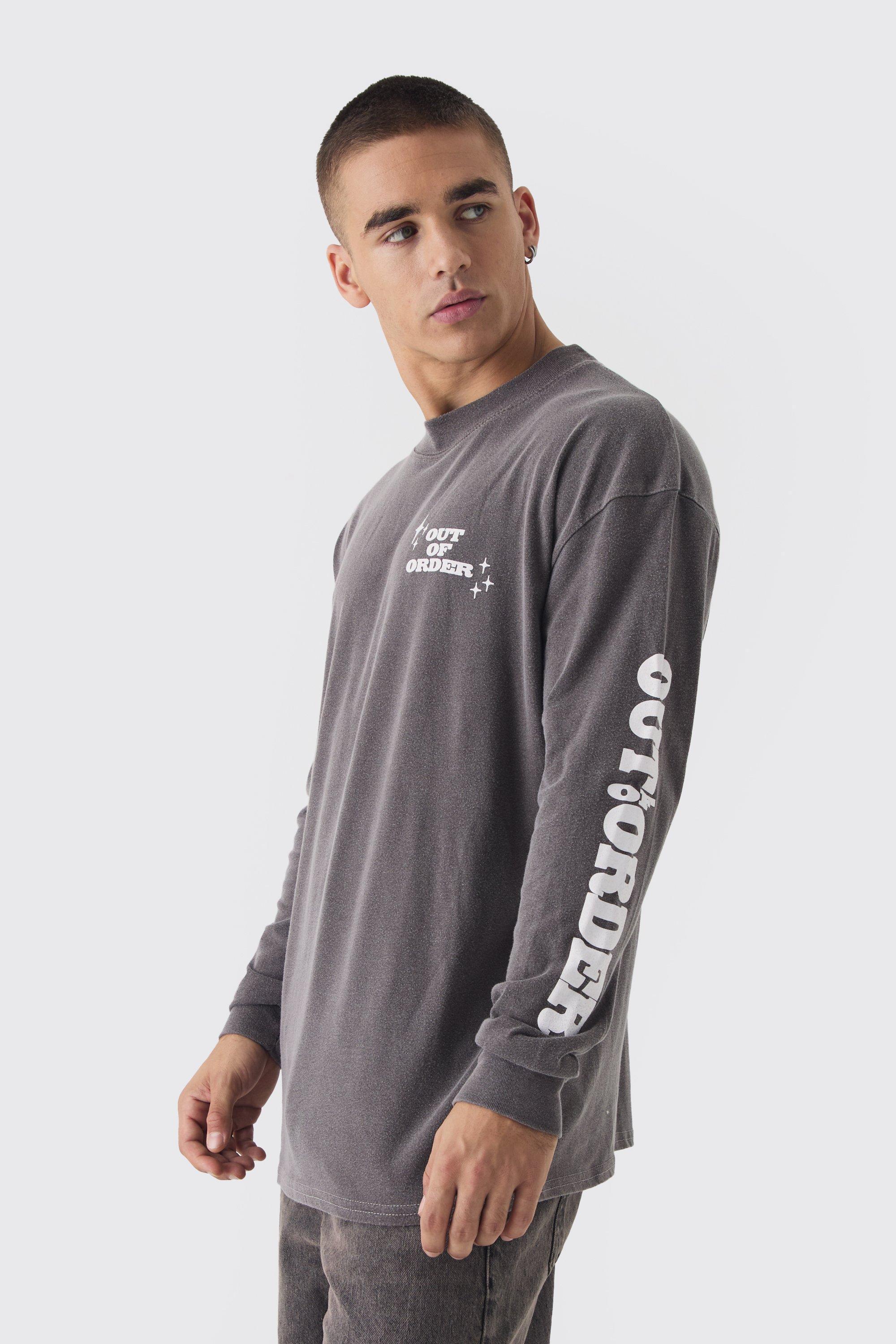 Oversized Washed Out Of Order Long Sleeve T-Shirt | boohooMAN USA Product Image