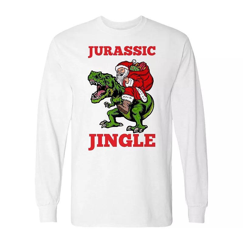 Mens Christmas Jurassic Jingle Trex Long Sleeve Graphic Tee Product Image