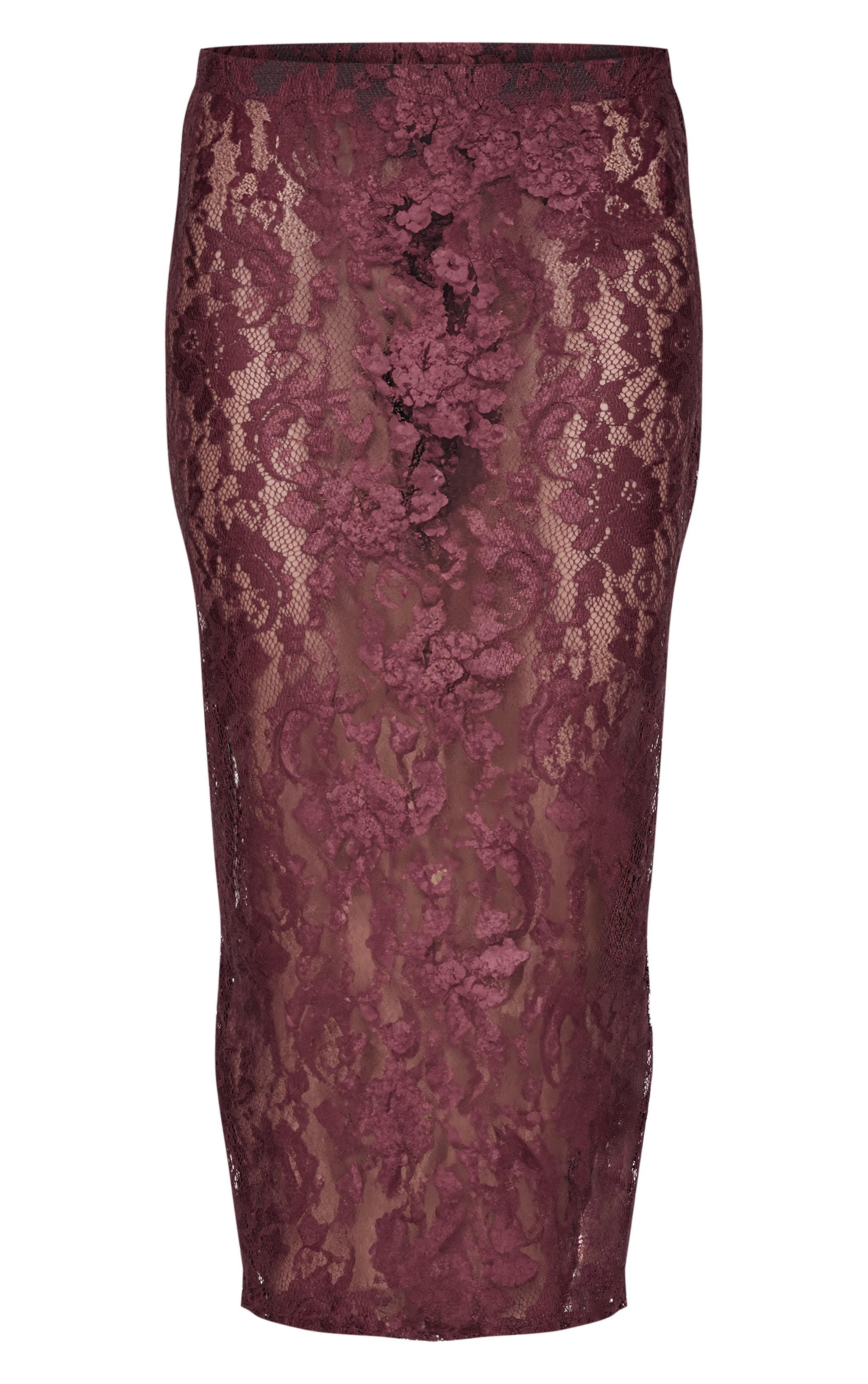 Burgundy Lace Maxi Skirt Product Image