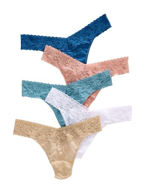 Hanky Panky Signature Lace Original Rise Thong 5 Pack (Pink Ruby/Sea Blue/Dark Teal/Bright Amethyst/Water Lily) Women's Underwear Product Image