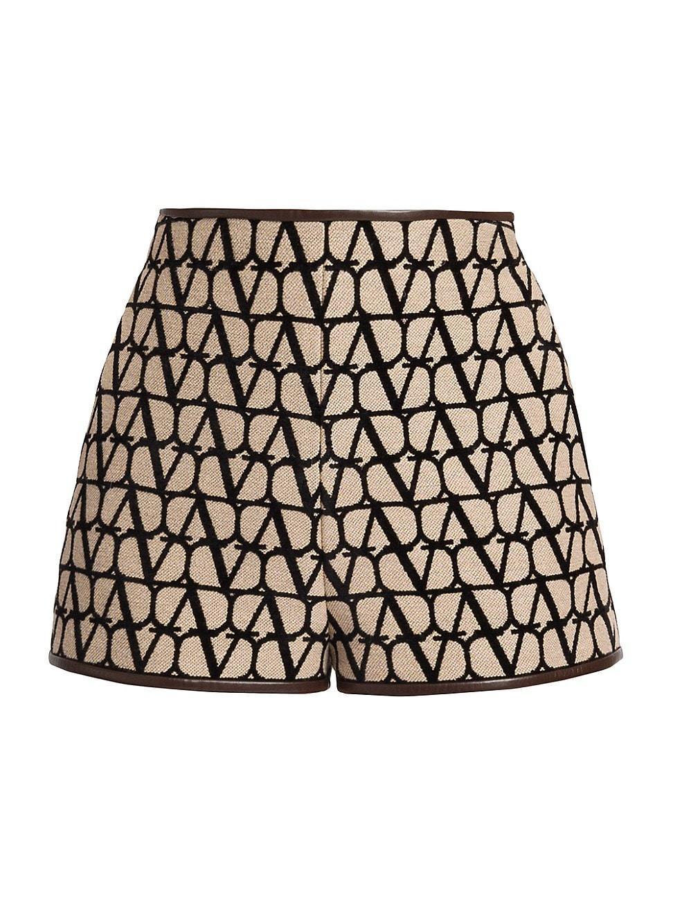 Valentino Garavani VLOGO High Waist Leather Trim Jacquard Shorts Product Image