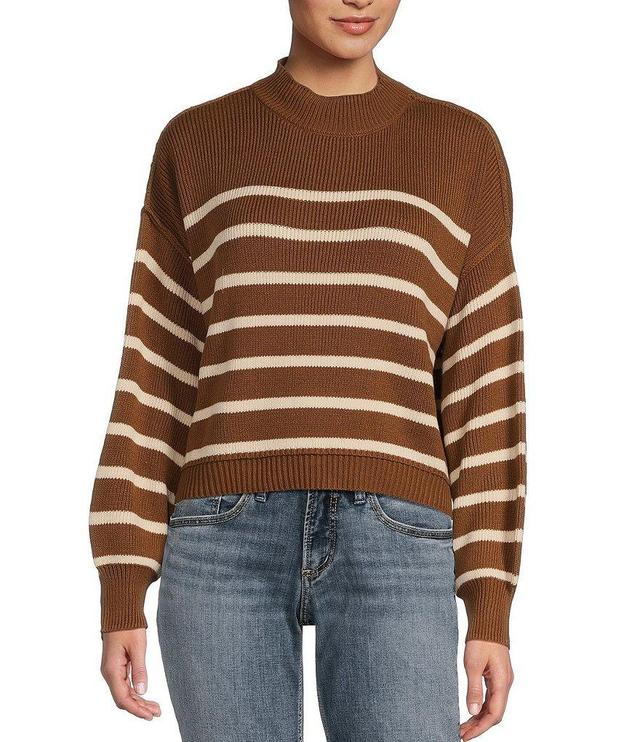 Blu Pepper Long Sleeve Mock Neck Ribbed Pullover Sweater Product Image