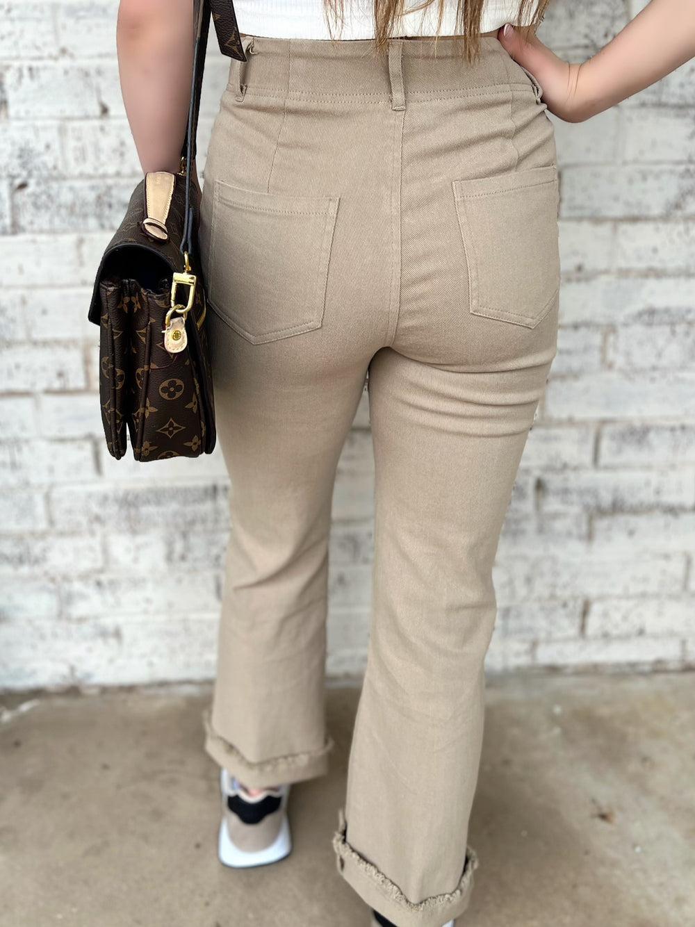 One Good Reason High Rise Khaki Trousers Product Image