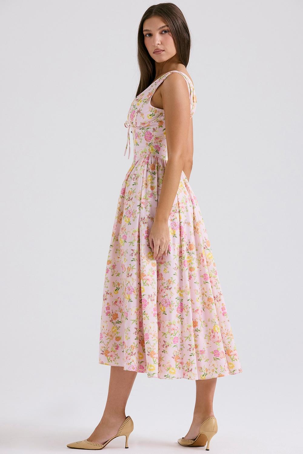 Emmelina Pink Meadow Print Cotton Corset Sundress Product Image