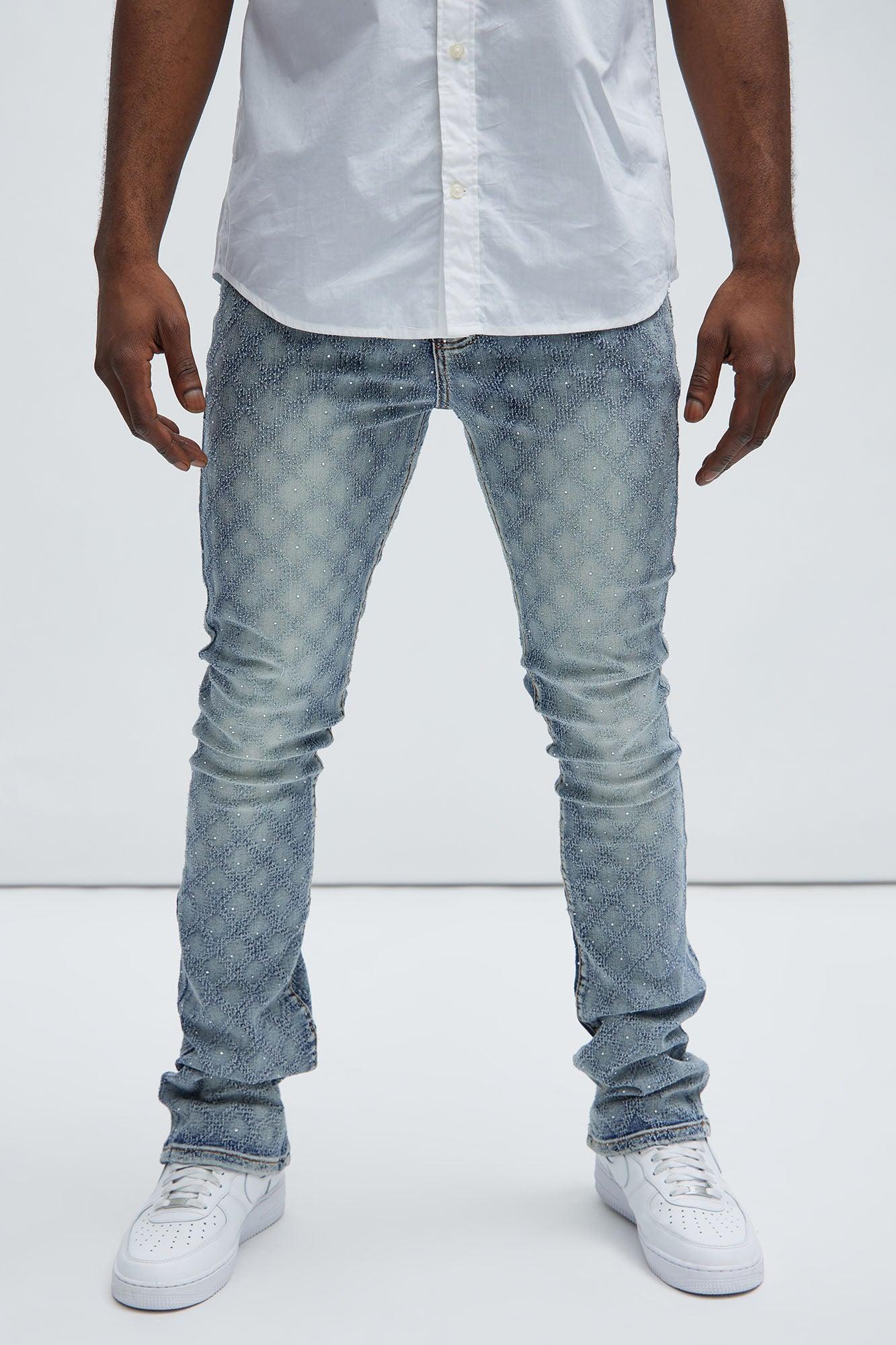 I Be Jeweled Stacked Skinny Flare Jeans - Light Blue Product Image