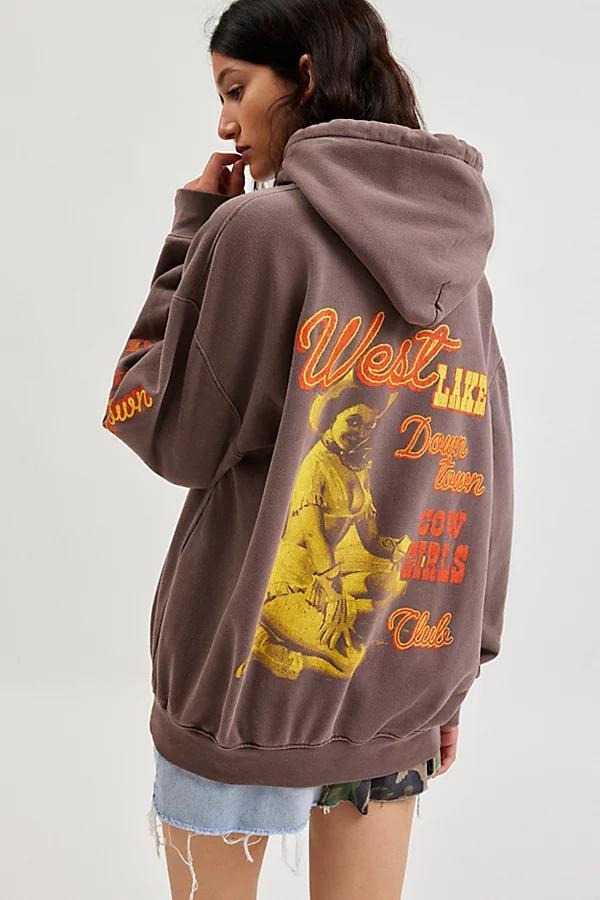 Cowgirls Club Graphic Overdyed Hoodie Sweatshirt Womens at Urban Outfitters Product Image