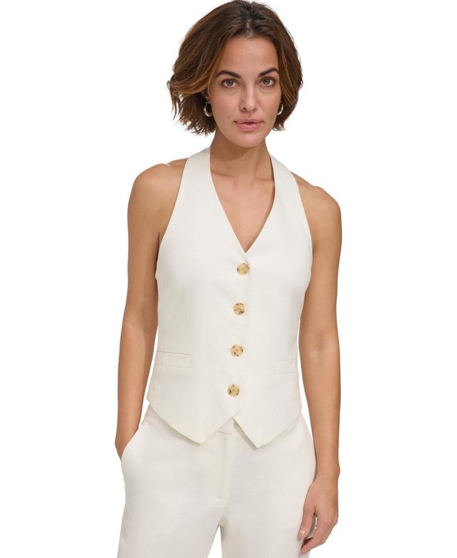 Dkny Womens Collarless Cropped Halter Sleeveless Blazer Product Image