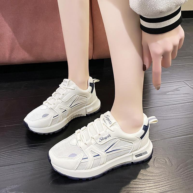 Platform Two Tone Mesh Panel Lace-Up Sneakers Product Image