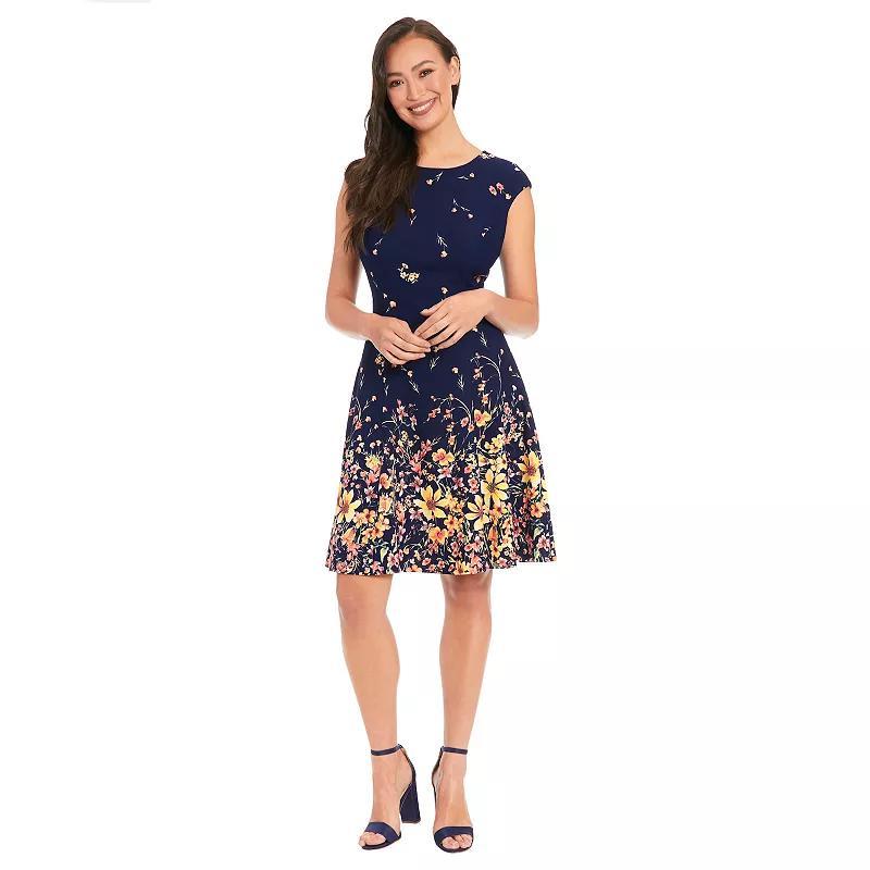 Petite London Times Floral Cap Sleeve Fit & Flare Dress, Womens Product Image