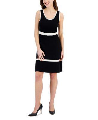 Anne Klein Womens Contrast-Trim Fit & Flare Dress - ANNE BLACK Product Image