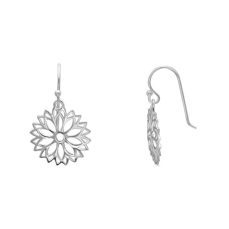 PRIMROSE Sterling Silver Polished Filigree Flower Drop Earrings, Womens Product Image