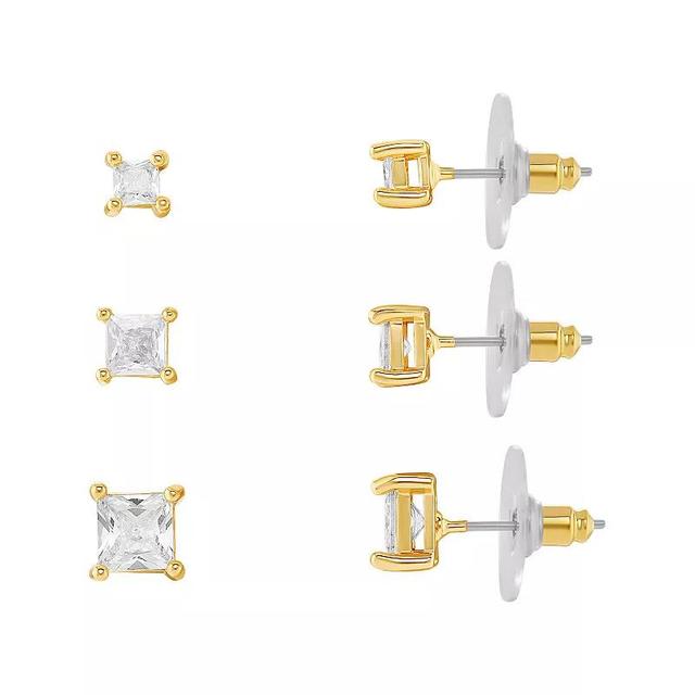 Emberly Square Cubic Zirconia Stud Earrings Trio Set, Womens, Yellow Product Image