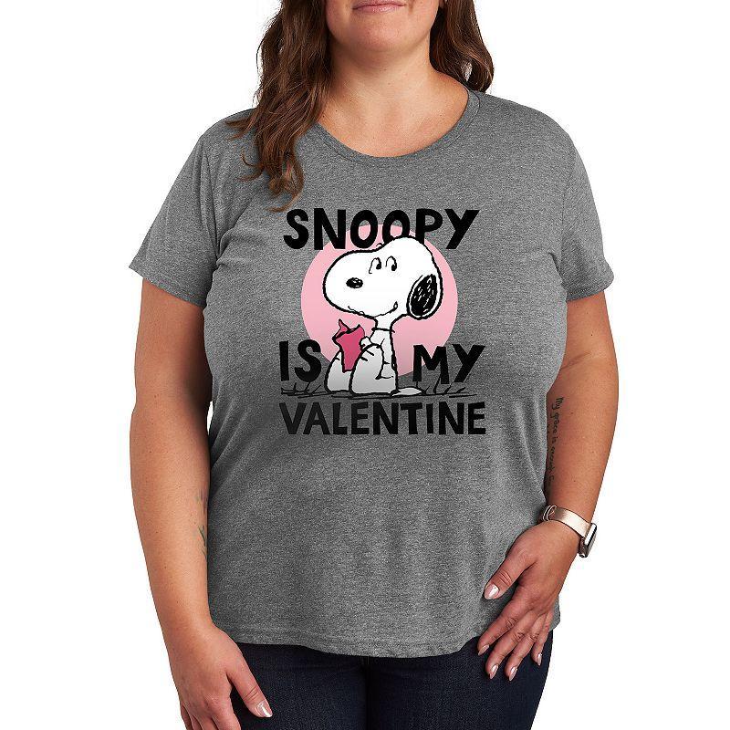 Plus Size Peanuts Snoopy Is My Valentine Graphic Tee, Womens Grey Dark Red Product Image