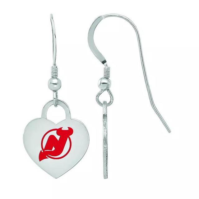 LogoArt Sterling Silver Enamel New Jersey Devils Heart Drop Earrings, Womens Product Image