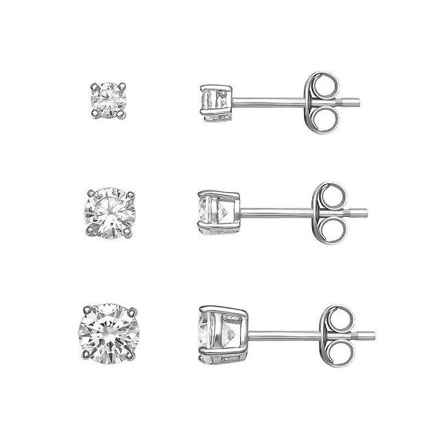 PRIMROSE Sterling Silver Cubic Zirconia Graduated Stud Earring Trio Set, Womens Product Image