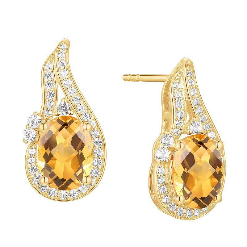 14k Gold Flash-Plated Citrine & Lab-Created White Sapphire Stud Earrings, Womens, Yellow Product Image