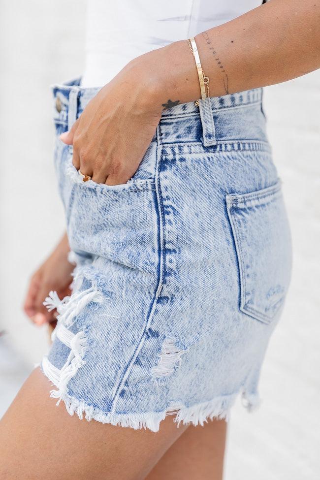 Patient Timing High Rise Distressed Acid Wash Denim Shorts FINAL SALE Product Image