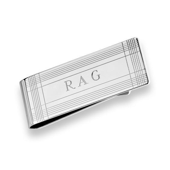 Men's Engravable Plaid Money Clip in Sterling Silver (3 Initials) Product Image