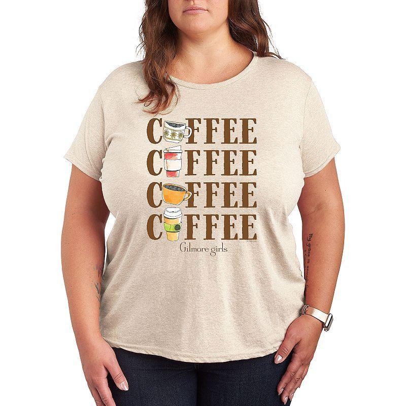 Plus Gilmore Girls Coffee Repeated Graphic Tee, Womens Product Image