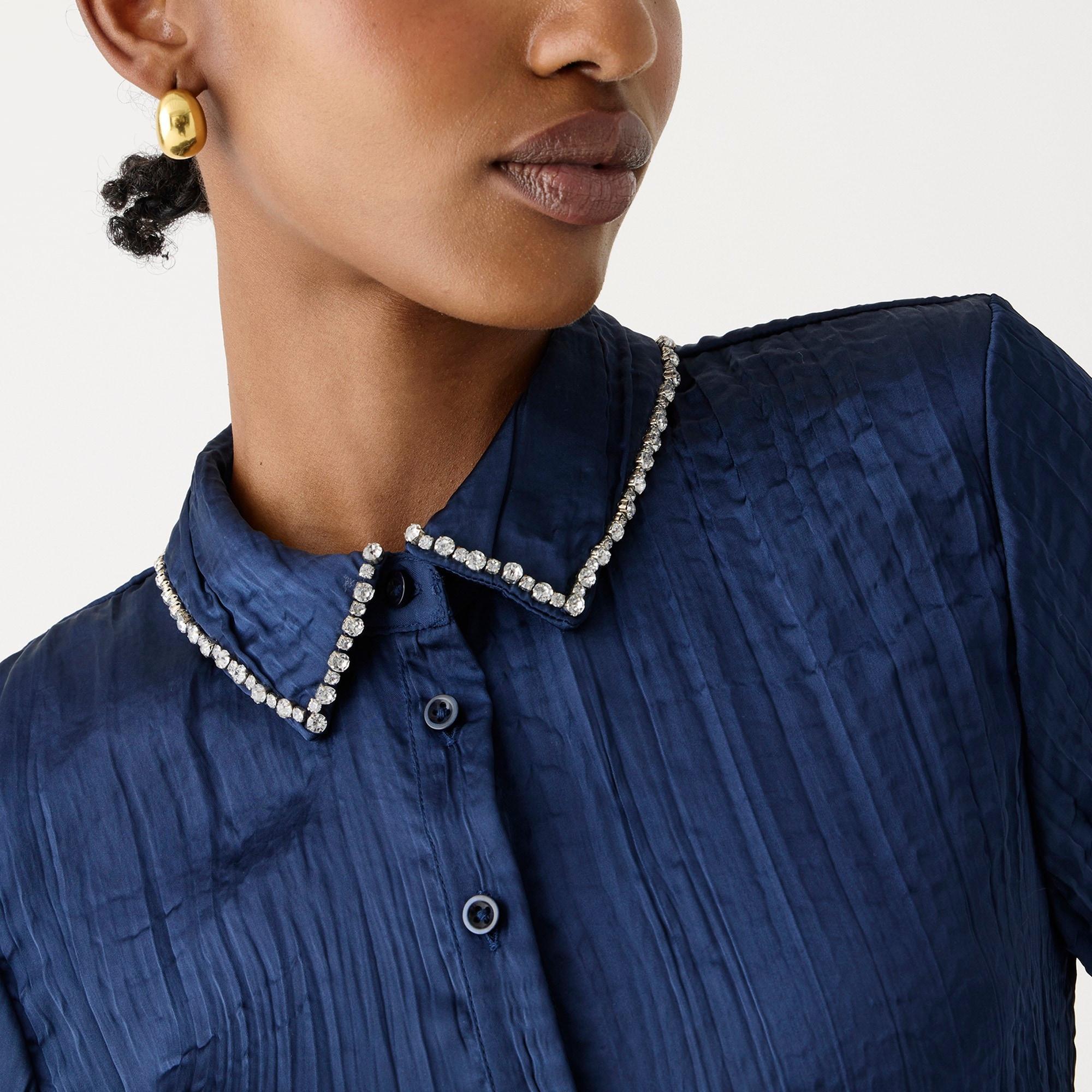 Crystal-embellished shirt in crinkle satin Product Image