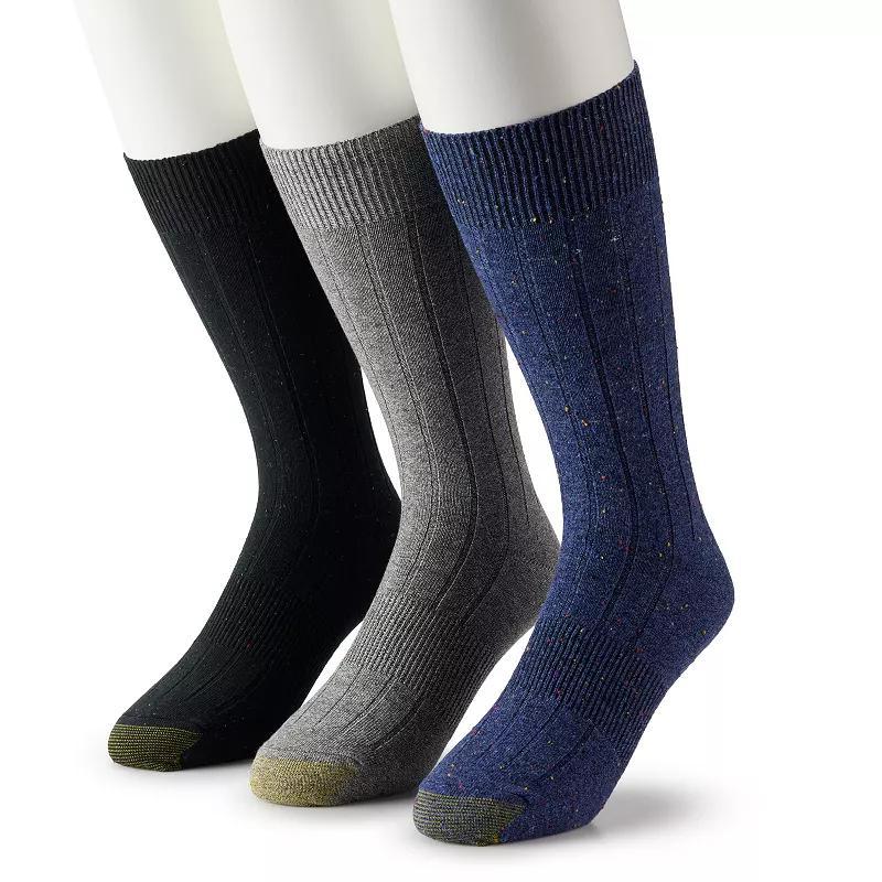 Mens GOLDTOE 3-Pair Hampton Crew Socks, Mens Blue Nep Product Image