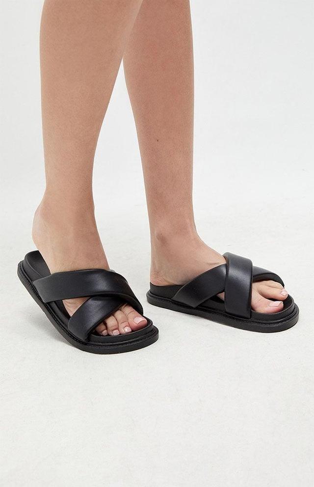 PacSun Womens Women's Crisscross Faux Leather Slide Sandals - Black size 6 Product Image