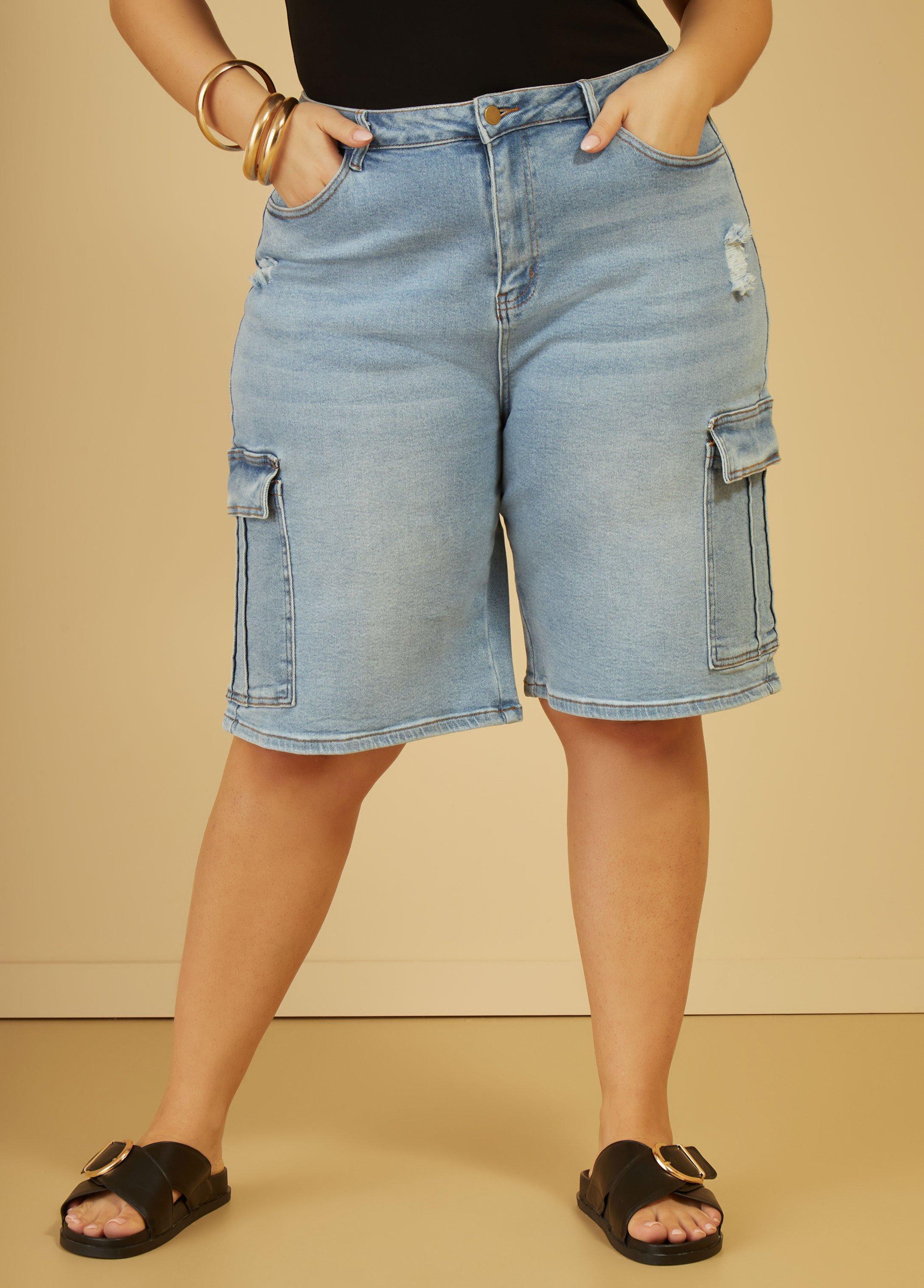 Plus Size Denim Cargo Bermuda Shorts Ashley Stewart product image