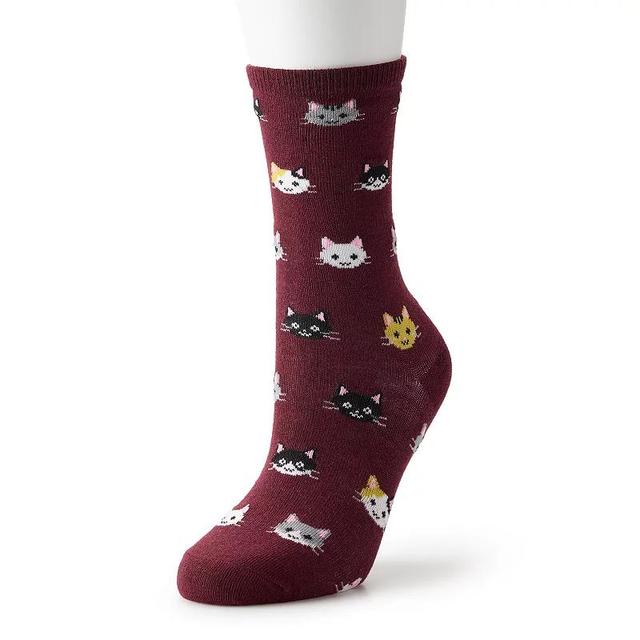 Womens Fall Cat Heads Crew Socks Red Product Image