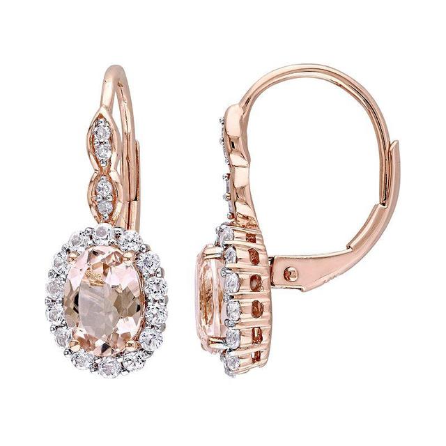 Stella Grace 14k Rose Gold Morganite, White Topaz & Diamond Accent Halo Drop Earrings, Womens, Pink Product Image