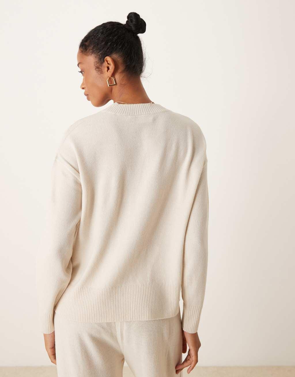 Vila seam detail sweater in cream - part of a set Product Image