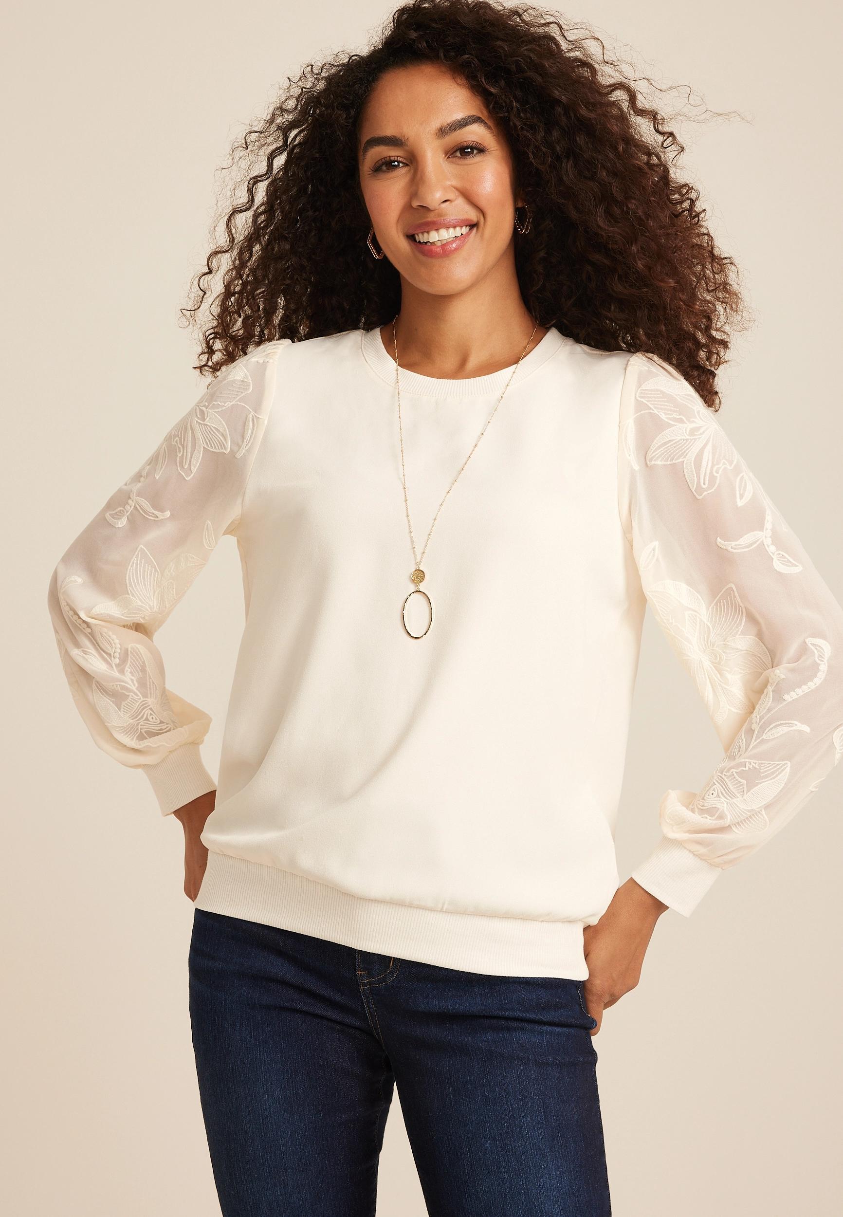 Floral Embroidered Long Sleeve Top Product Image