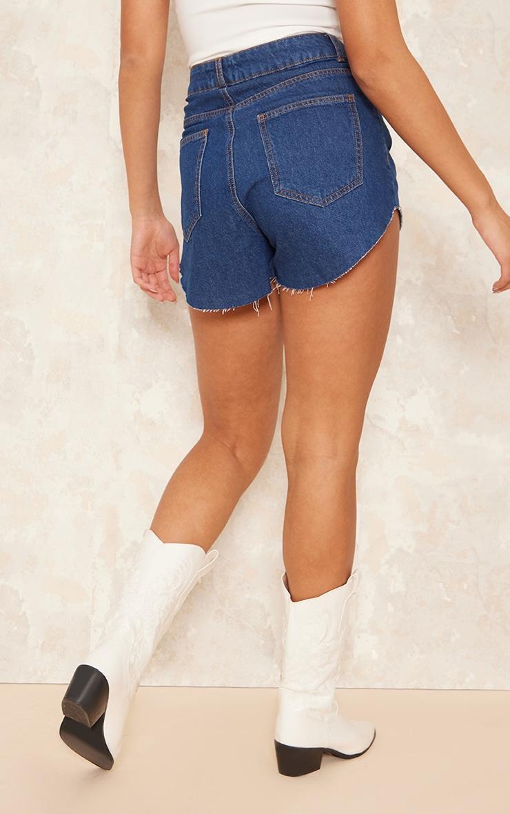 Indigo Blue Wash High Side Denim Mom Shorts Product Image